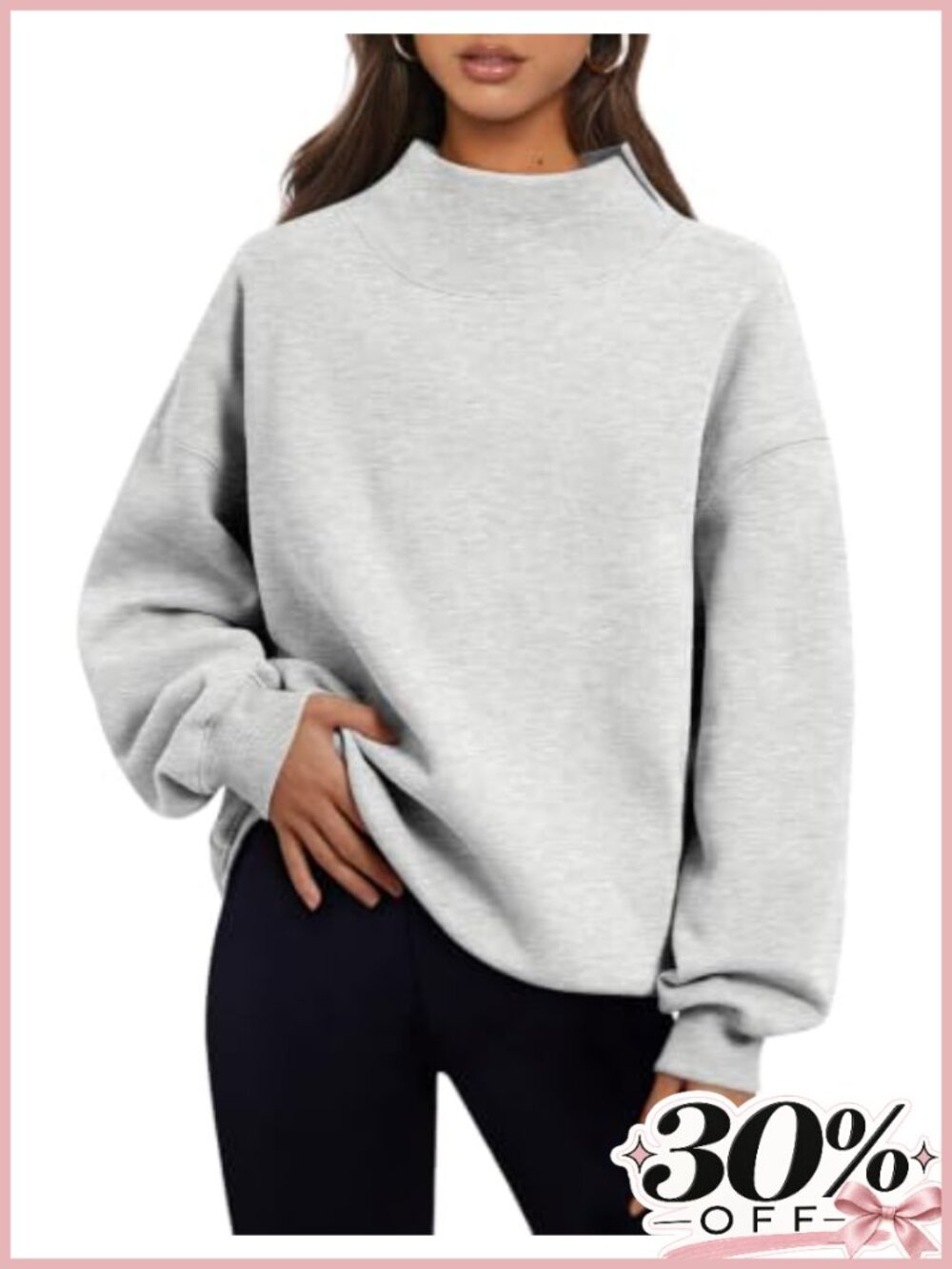 Mock Neck Oversized Fleece Sweatshirt Cotton Polyester Pullover